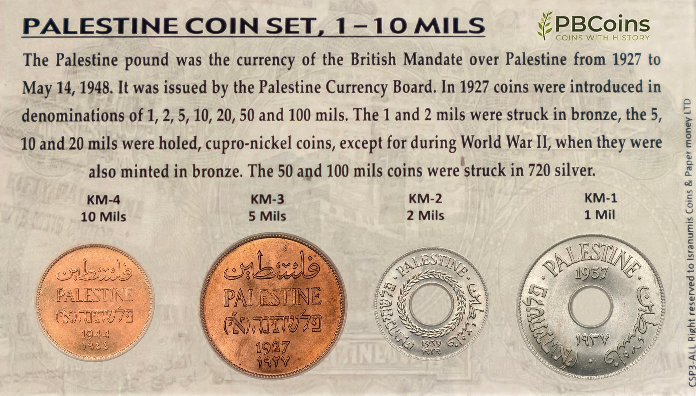 PALESTINE COIN SET 1-10 MILS